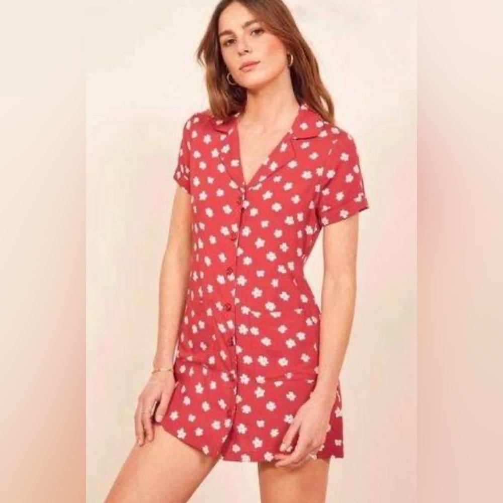 Reformation Plymouth Shirt Dress in Delia Red